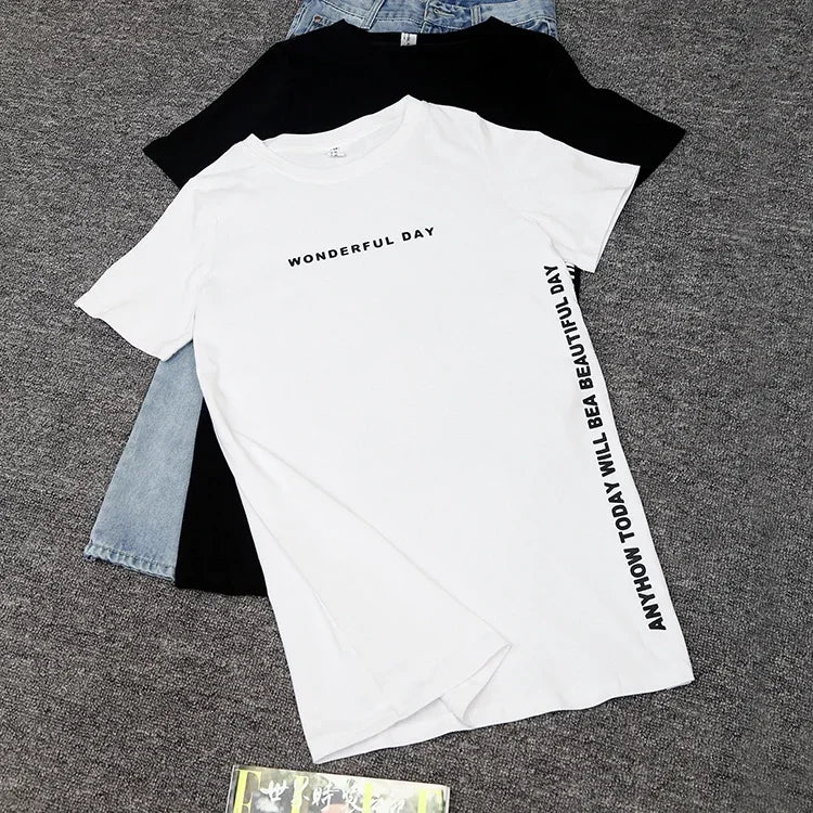 Women T-shirts Anime Y2k T Shirts Gothic tops 2023 Summer Loose Slit Femme Cotton T shirt Print Long Short Sleeve Ladies T-shirt