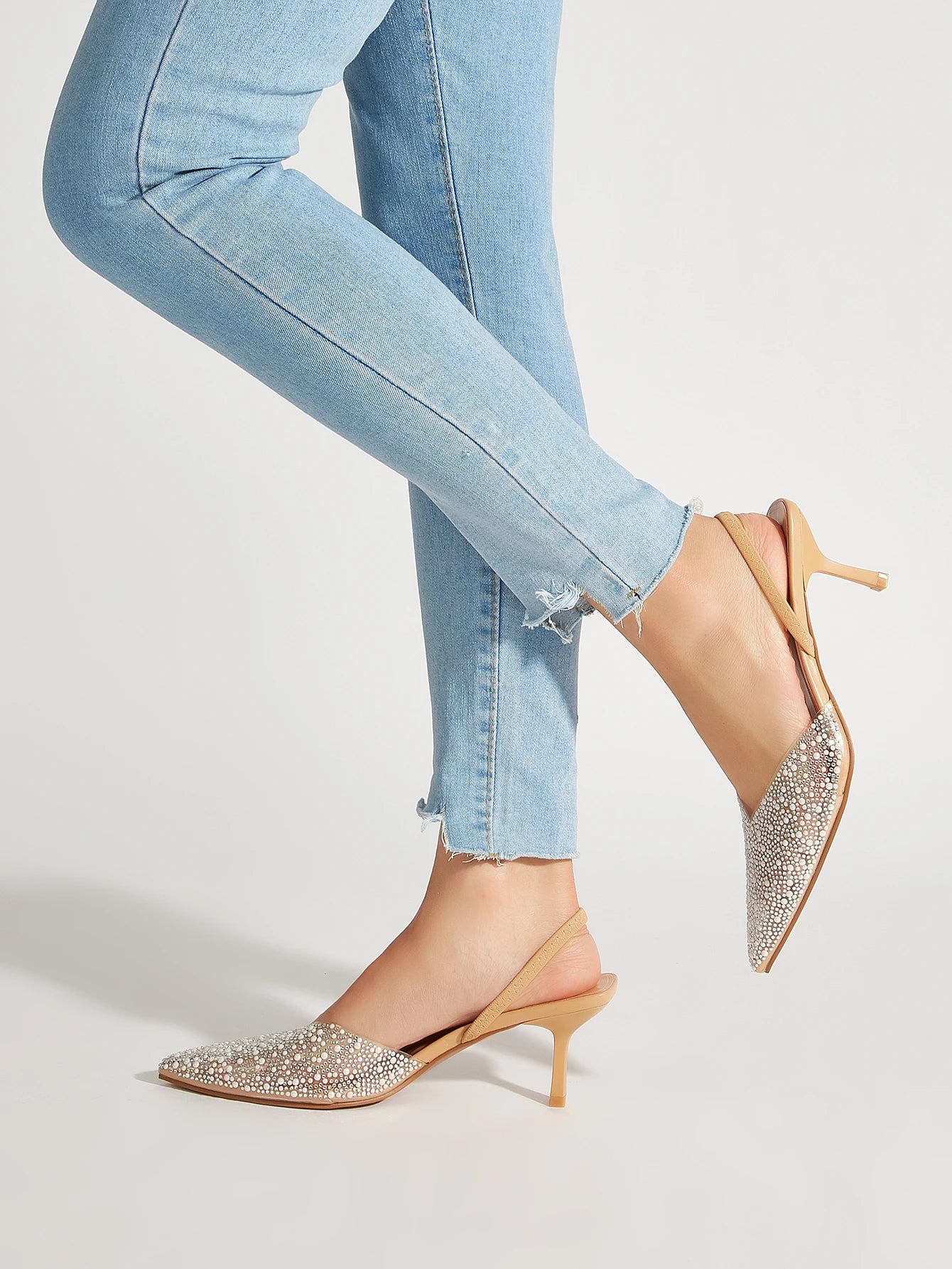 Glamorous Women's Heeled Sandals Translucent Faux Pearls Decor Slingback Stiletto Comfy Lightweight Prom Heels Summer