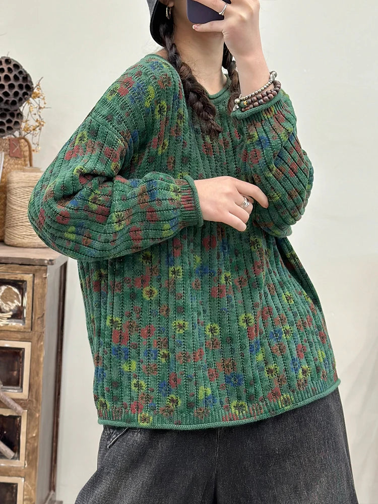 Amax LuluE Pullover Bedruckt Winter OAusschnitt-XL Baumwolle