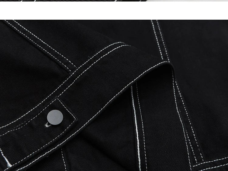 Men's Fashion Baggy Denim Jacket Streetwear Large Pocket Contrast Design Oversized Black White Washed Denim Coats Autumn 4XL 5XL