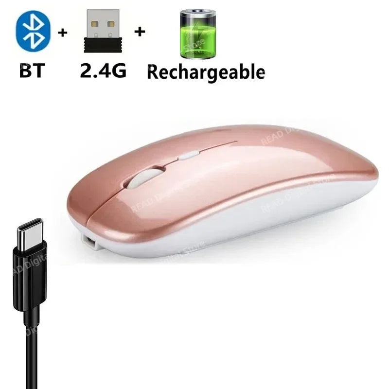 Wireless Maus Slim Bluetooth-kompatibel 2.4G Computer-Mäuse Portable Rechargeable/Battery Cordless Maus für iPad Laptop Desktop