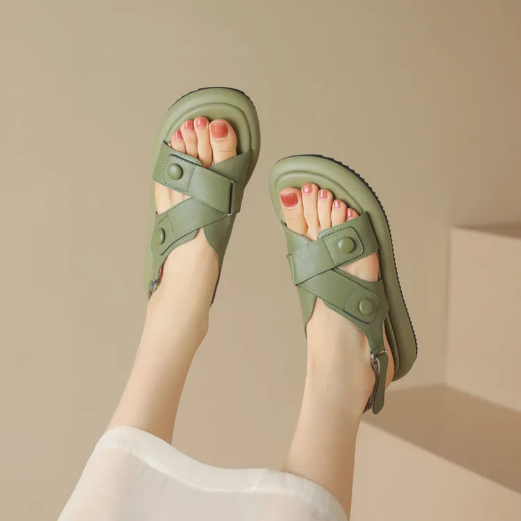 New Summer Sandals Women 2023 Fashion Platform Sandals Casual Round Toe Sandals Shoes for Women Split Leather Flat Shoes