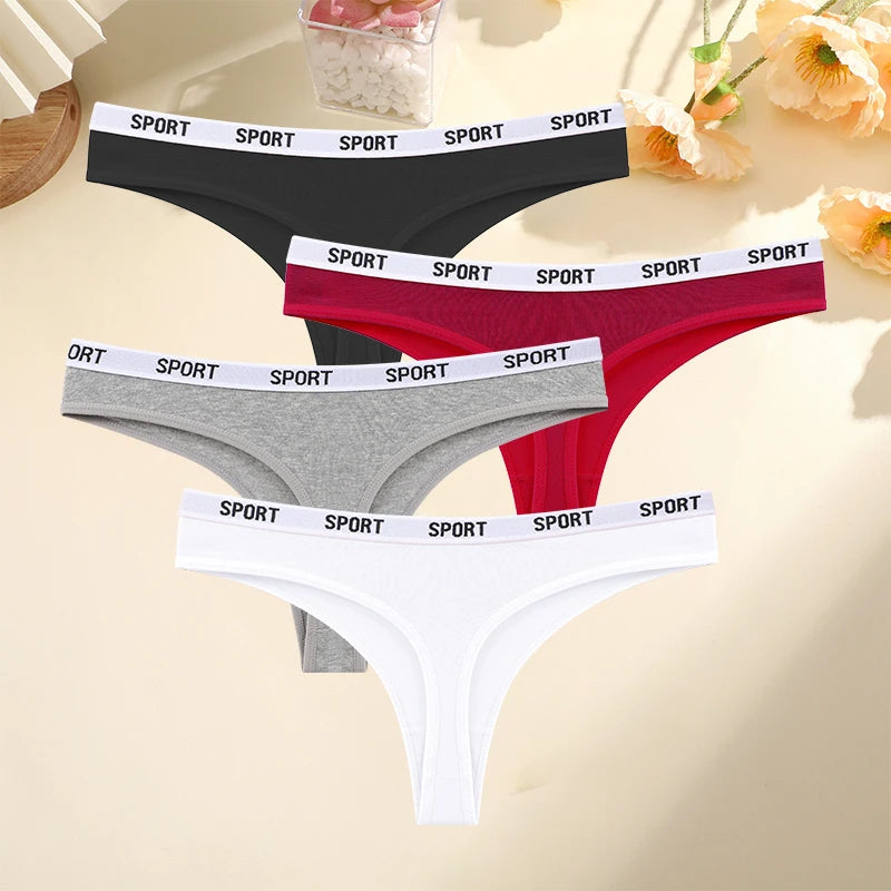 FINETOO Damen-Unterwäsche 2025 - 4er-Set Baumwoll-Strings für Sport elegante Marken-Tangas