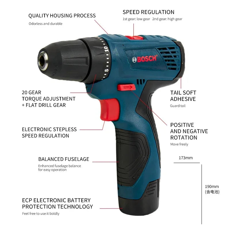 Bosch Professional Elektrobohrer GSR120-LI Akku Elektro Hand Bohrer Multi-Funktion Heim DIY Schraubendreher Elektrowerkzeuge