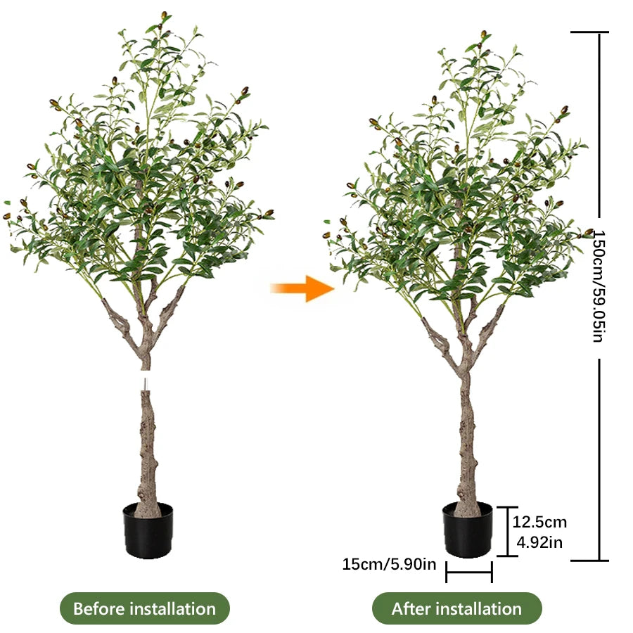 Măslin artificial 4/5/6 FT - Plantă artificială cu fructe, decorațiuni de Halloween, Crăciun, cameră de ghiveci, decorare