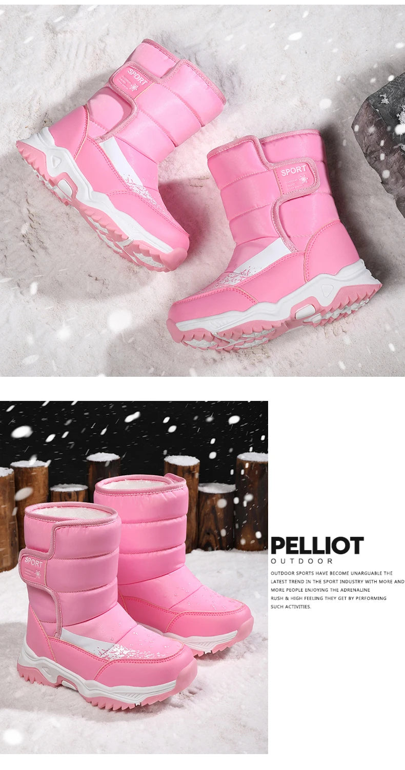 Kinder Winter Stiefel 2025 - Warme Leder Boots Jungen Mädchen - Rutschfest Gefüttert Pink Lila - Mode Winterschuhe