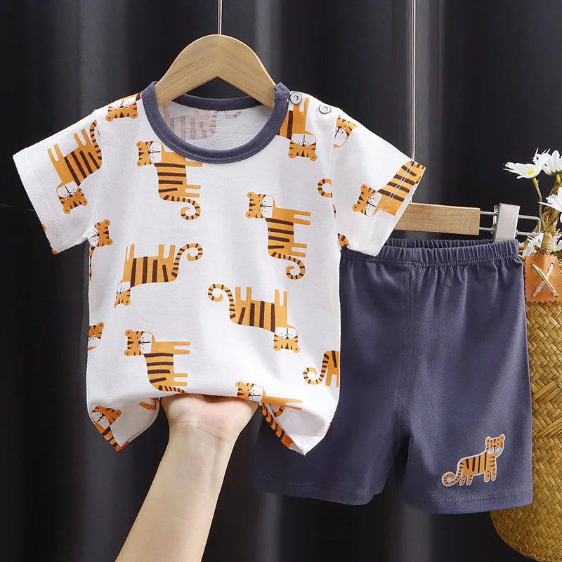 Girls Clothes Sets Infant Kids Sweet Tops Suit Summer Boys Short-Sleeved T-Shirt Shorts 2Piece New Baby Cute Cartoon Outfit
