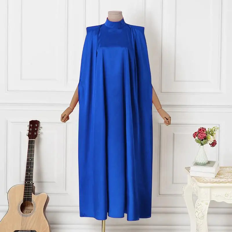 Elegant Evening Dress 2024 VONDA Women Pleated Stand Collar  Long Sleeve Satin Party Sundress Casual Solid Loose Robe Vestidos