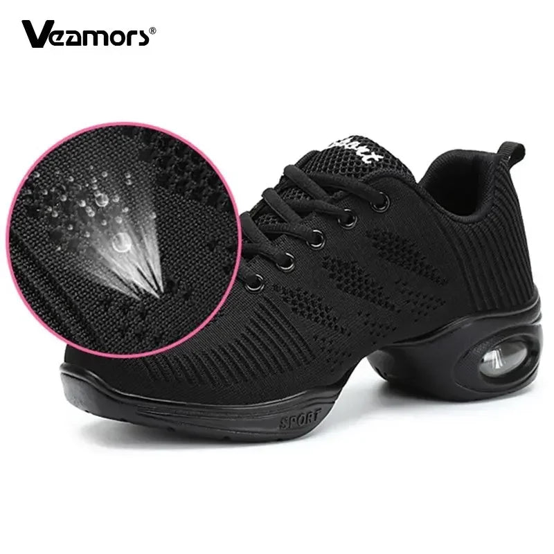 Women New PU Soft Outsole Sneakers Comfortable Dance Shoes    Breath Woven Mesh Modern Jazz Sports Feature Dance Sneakers