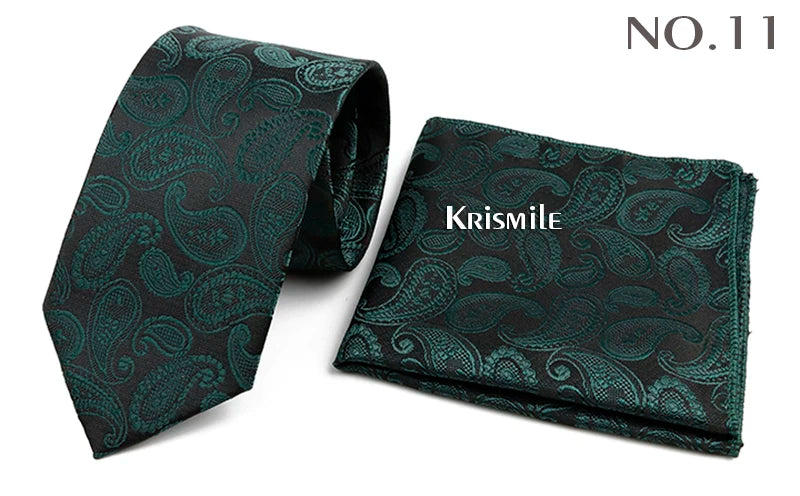 Novelty Paisley Tie Pocket Square Set For Men Skinny Slim 6cm Necktie Fit Business Wedding Party Stage Host Daily Wear Accessory