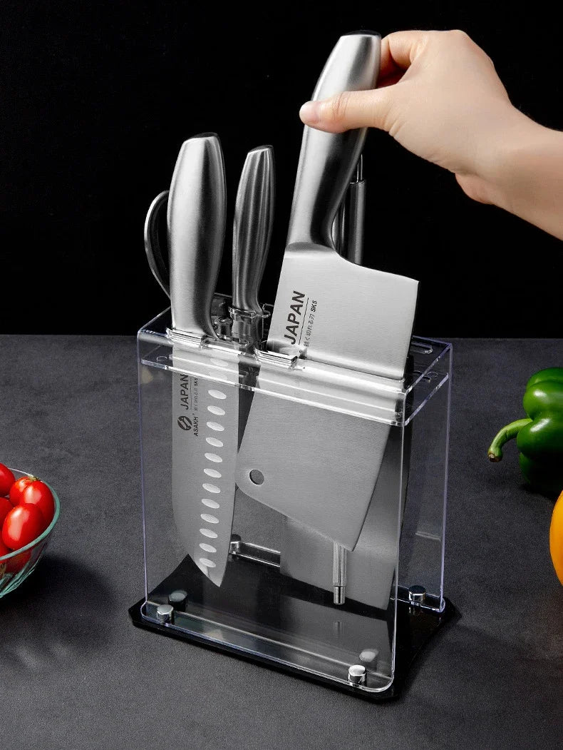 Chef Knife 7-piece Set Stainless Steel Hollow Handle Slice Meat Cleaver Chopping Knife Kitchen Scissors with Sharpening Rod