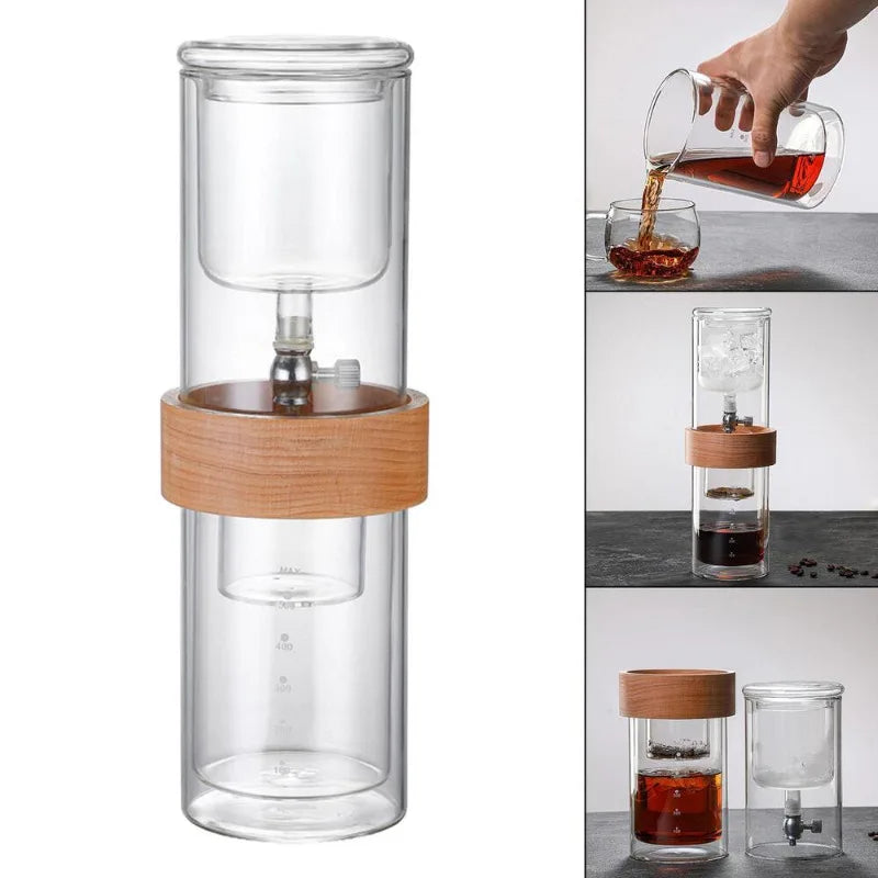 Glass Ice Drip Cold Brew Coffee Pot Portable Ice Cold Drinking Coffee Maker Home Kitchen Use Pour Over Kettle Removable Cleaning