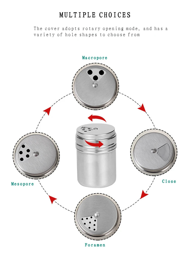 Multi-purpose Stainless Steel Seasoning Jar Toothpick Holder Salt Sugar Bottle Rotating Cover Spice Pepper Shaker Kitchen Gadget
