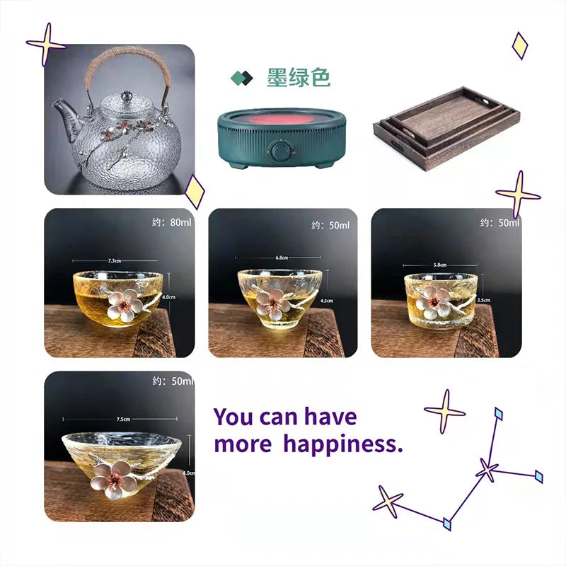Japanese-style Hammer Pattern High Temperature Resistant Glass Tin Flower Copper Handle Beam Pot Teapot Glass Tea Set
