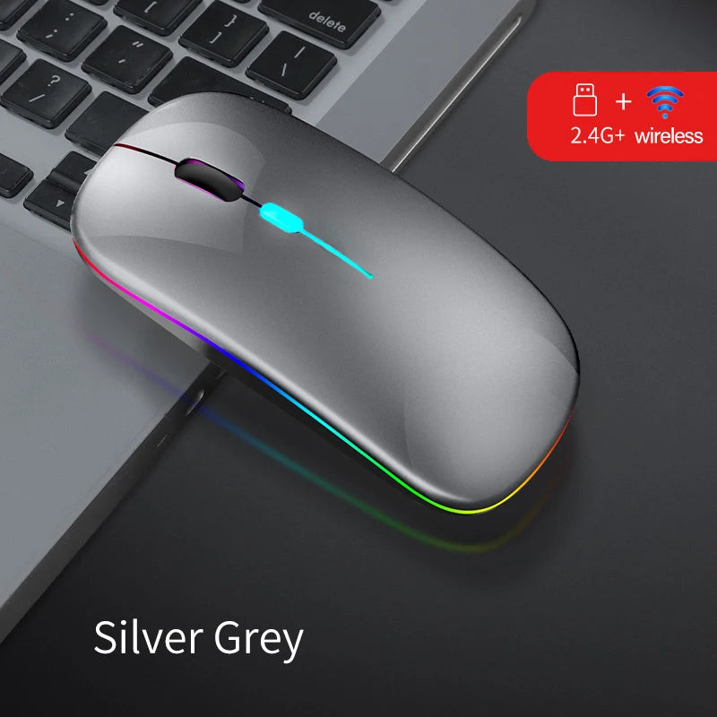 Dual-Mode-Wireless-Maus Bluetooth-kompatibel LED-Rechargeable Laptop-Maus Portable Computer-Mäuse für Laptop iPad Tablet