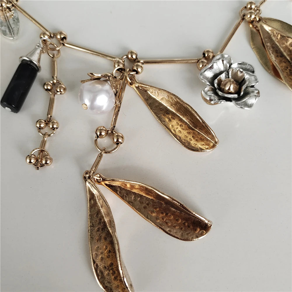 PPG PGG Perlenblatt Halskette Boho - Zinklegierung Gold