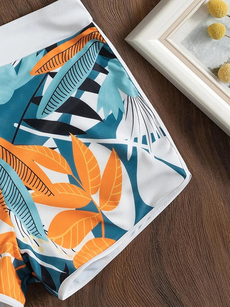 Set bikini Halter 2025: Design cu talie înaltă, poliester, spandex - Costum de baie scurt pentru femei, imprimat, costum de baie vintage, costum de plajă