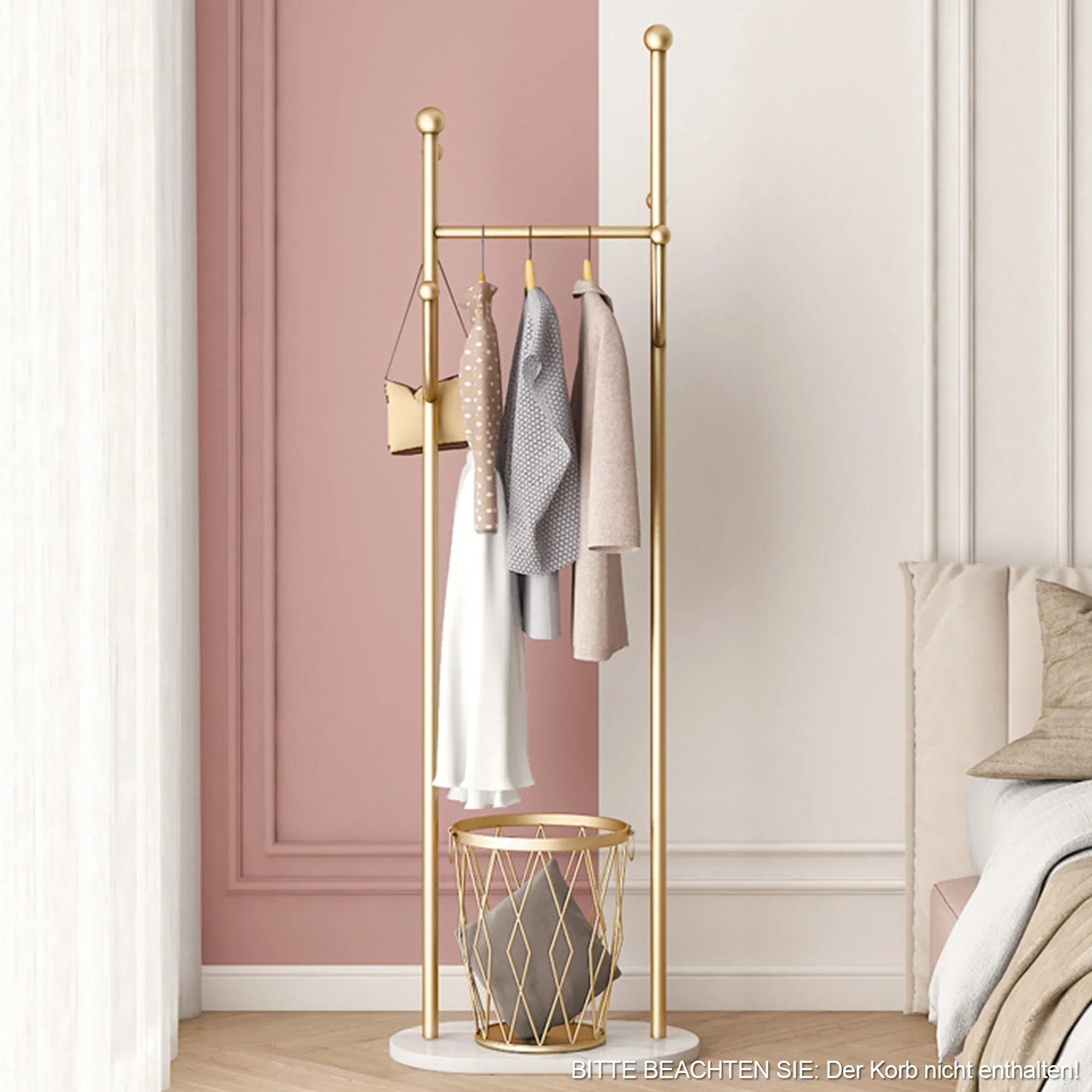 Kleiderständer, Goldener Garderobenständer mit 6 Haken, Freistehender Kleiderständer, Kleiderstange aus Metall