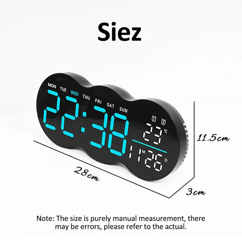 Wanduhr 2025: Large Digital Wall Clock with Ambient Light Remote Control - Temp Week Display 12/24H 2-Alarms Brightness Adjustable LED Clocks Collection