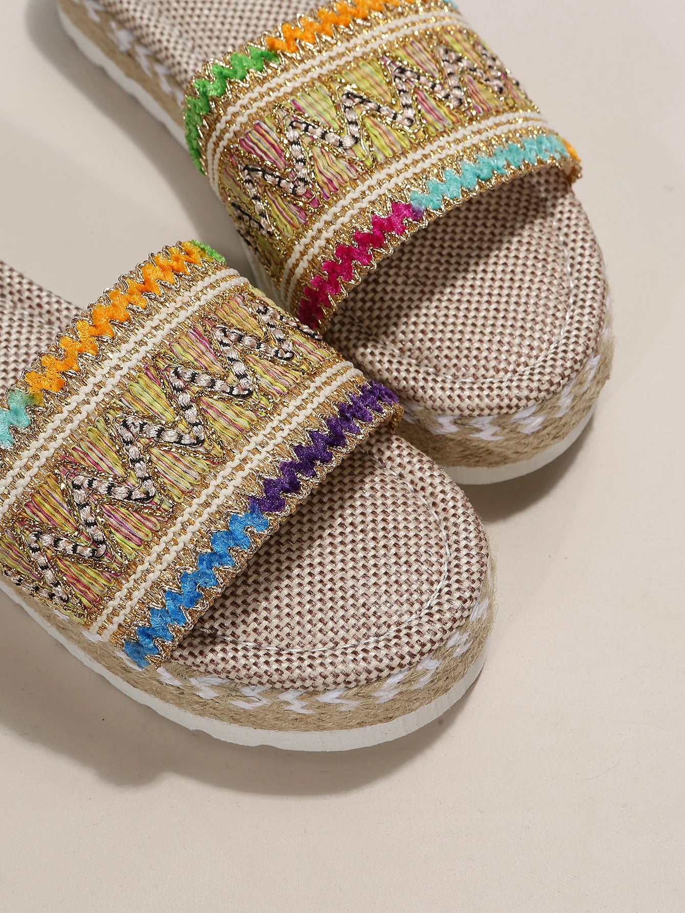 Gewebte Damen Pantoletten Platform - Sommer Schuhe für Damen 2025 Neu - Strand Casual Absatz Sandalen Bohemian Handgemacht Espadrilles