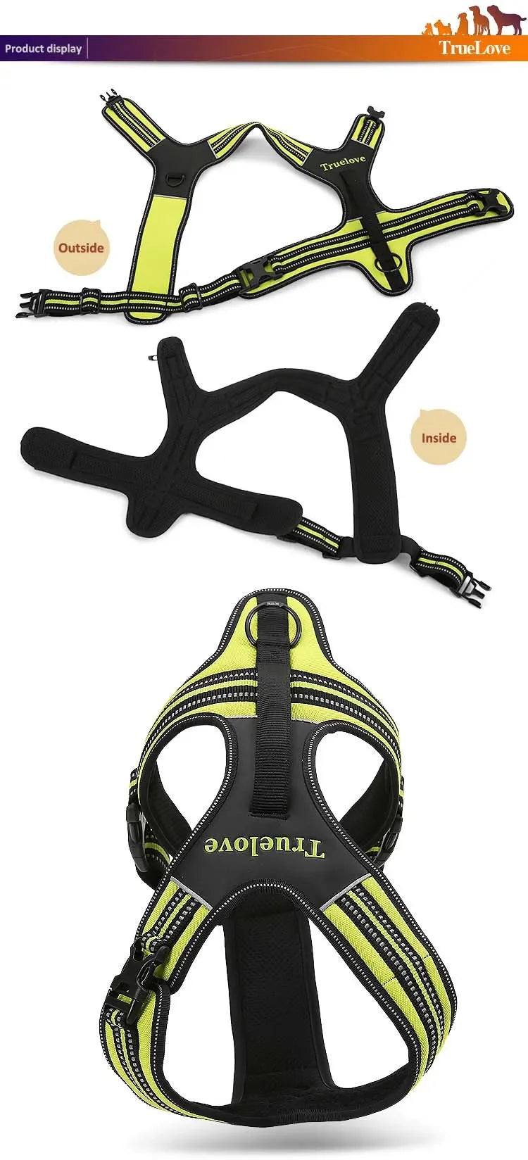 Truelove Sport Nylon Reflektierend 2025: No Pull Hund Geschirr 3M Outdoor Abenteuer - Haustier Weste Griff XS-XL Gepolstert Schnell Lösbar 5 Farben