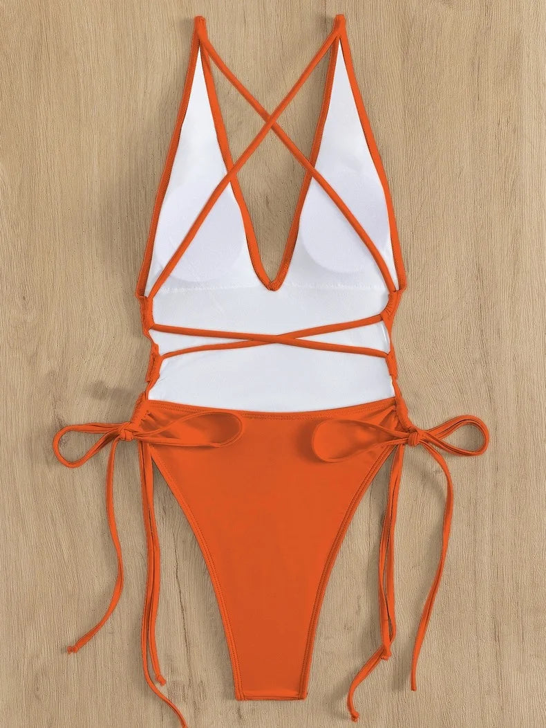 Badeanzug 2025: TOKITIND Solid Lace Up Badeanzug Damen Sexy Swimsuit Swimwear - Push Up Damen Bathing Suit Beachwear Female Bodysuit