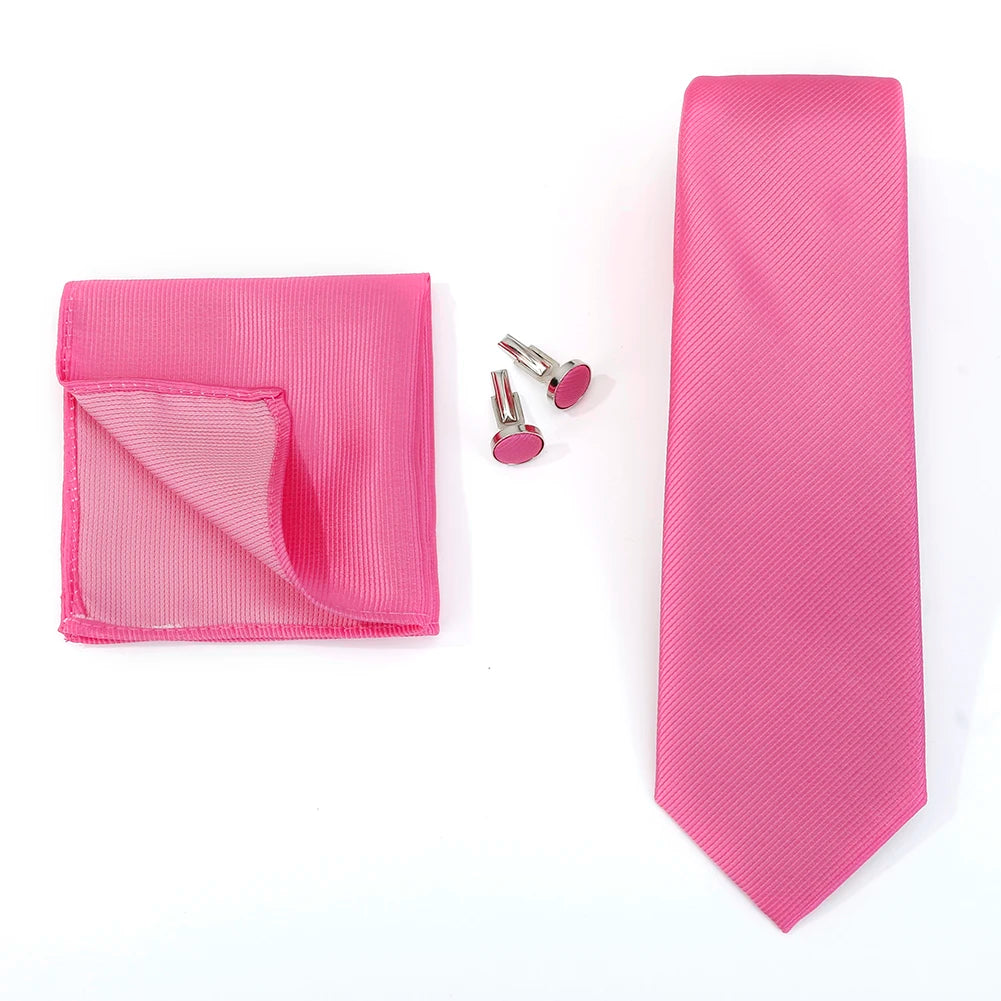 Necktie Fashion Brand Handmade Solid Necktie Handkerchief Cufflinks Set For Men Ties Suit Shirts Wedding Accessories Man Gifts