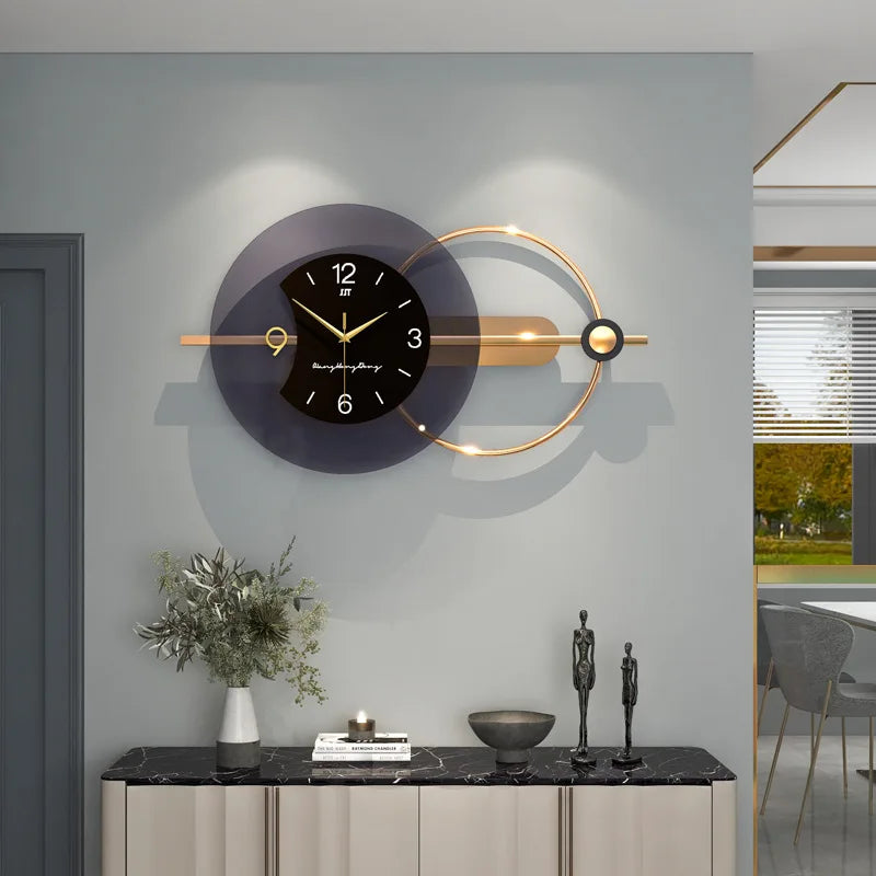 Large Wall Clock Modern Design Feather Luxury Light Silent Metal Wall Watch Home Decor Living Room Dining Room Clocks