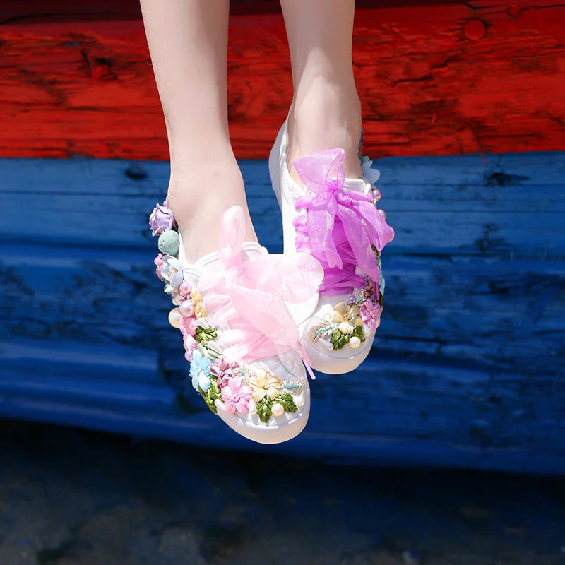 Sneakers Women 2024 Women Fashion Flowers Canvas Shoes Casual Flat Shoes Women Loafers Mujer Vulcanizar Los Zapatos size 35-44