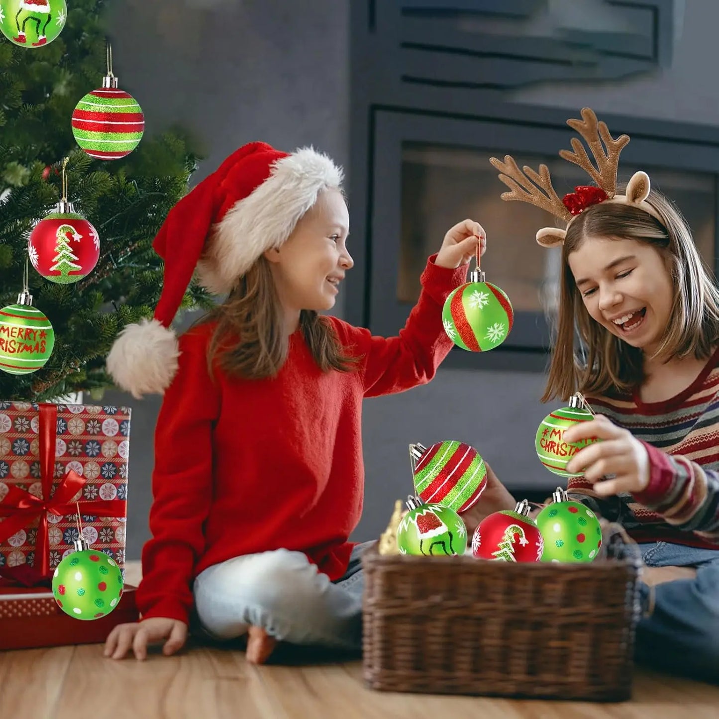 Choice Weihnachtskugeln Glitzernd - 12 Stück, 2,4 Zoll, Rot/Grün