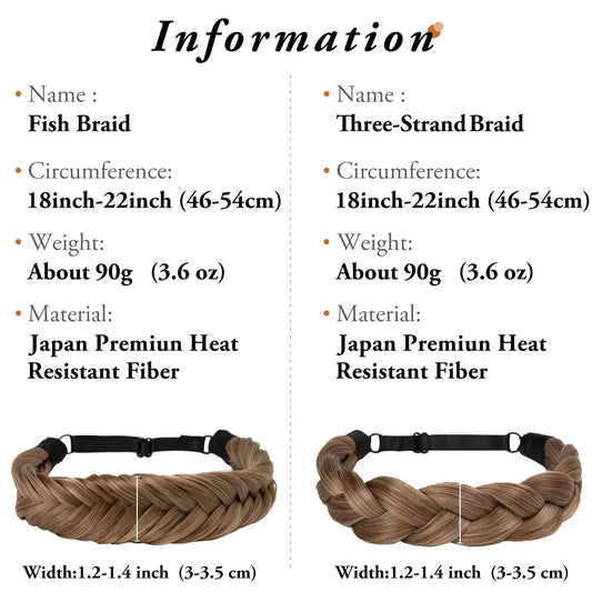 Synthetic Premium Adjustable Handmade Braided Elastic Band Hair Fashion Braiding Hair Headband Headwear For Women - Golden Bridge Store