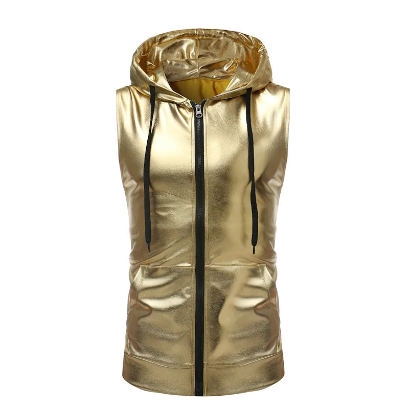 Goldene Herrenweste Kapuze - Reißverschluss S-XXL Silber
