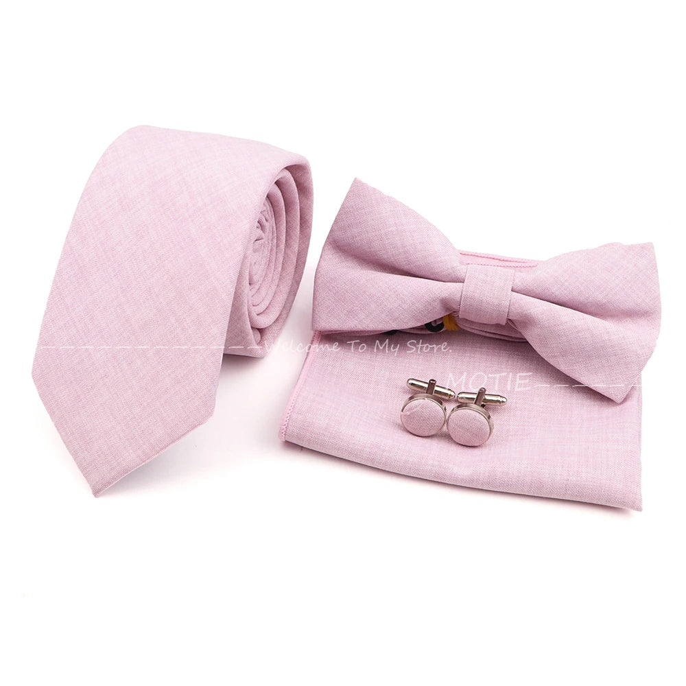 Set de accesorii bărbătești cu design nou, 27 de culori: batistă clasică din bumbac, butoni, papion pentru nuntă, petrecere, cadouri