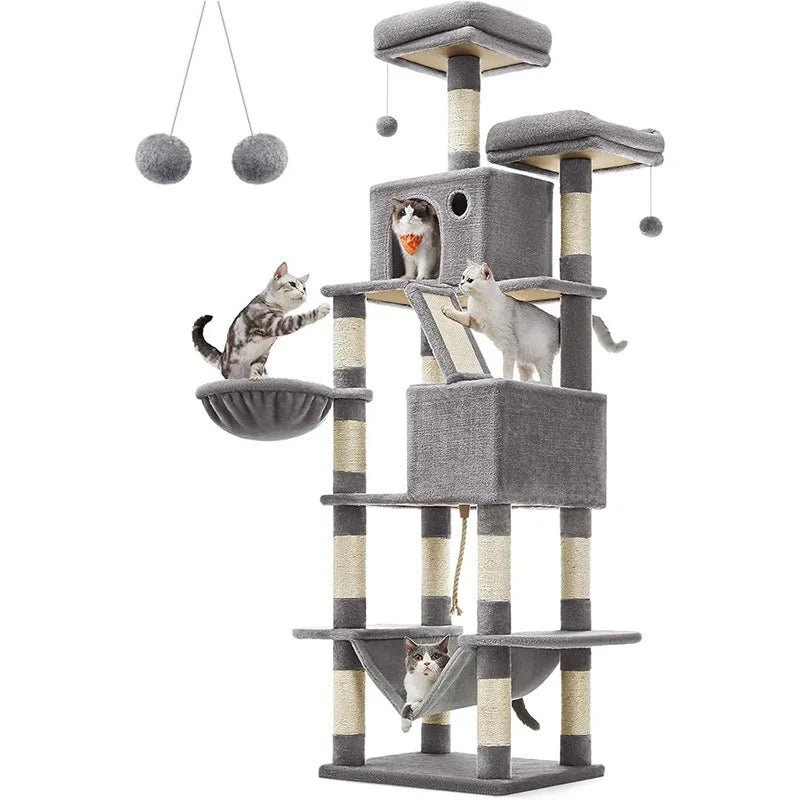 Large Cat Tree Tall Cat Tower for Indoor Cats Multi-Level Plush Cat Condo with Scratching Posts Scratching Boards Perches Caves