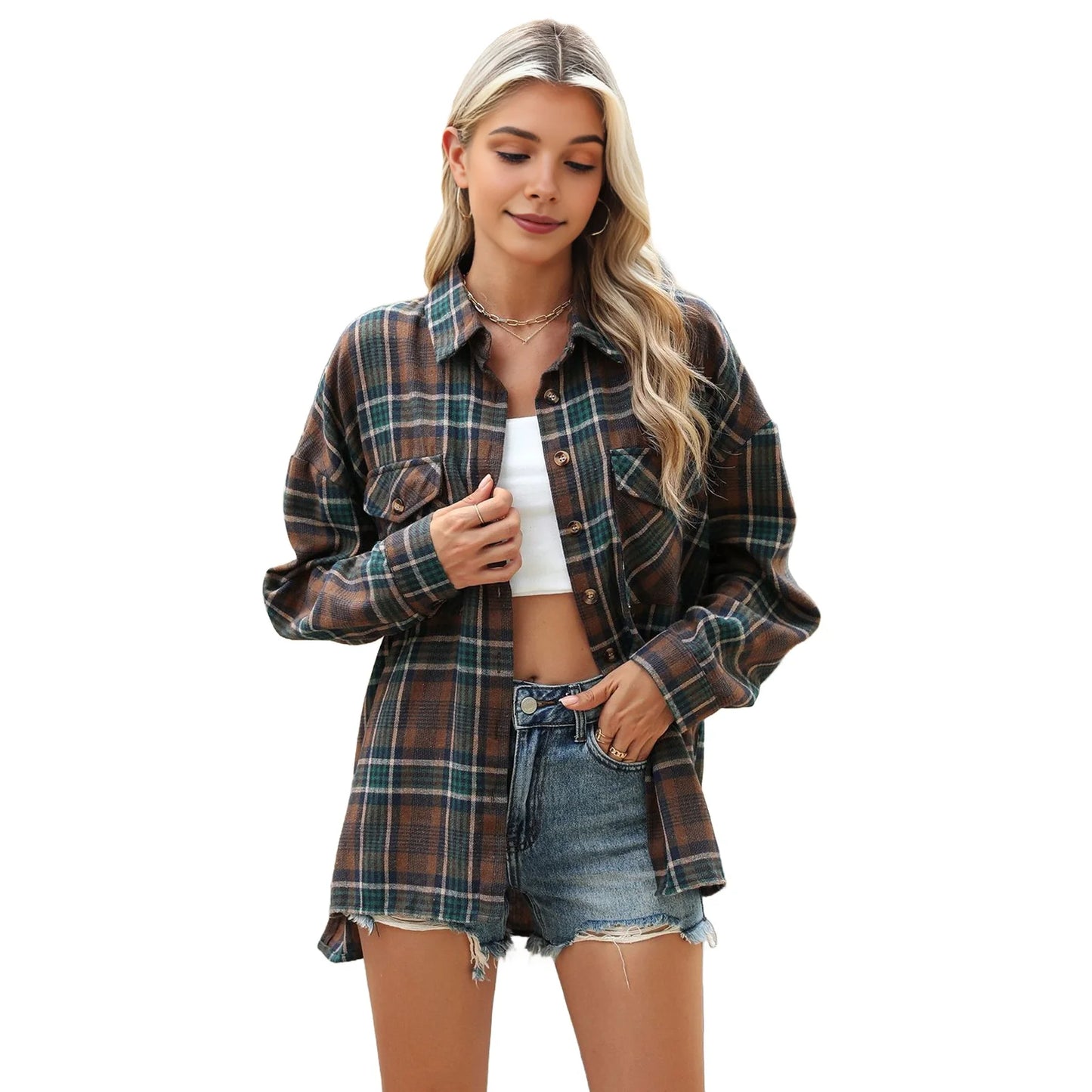 Allegra Bluse Kariert Langarm - Flanell, S-XL, lässig