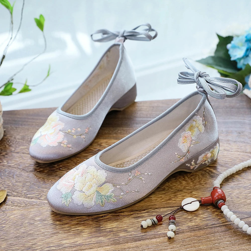 Ballerinas 2025: Veowalk Long Ankle Strap Summer Women Gauze Mesh - Embroidered Ballet Flats Breathable Comfortable Walking Shoes Elegant Lady Collection