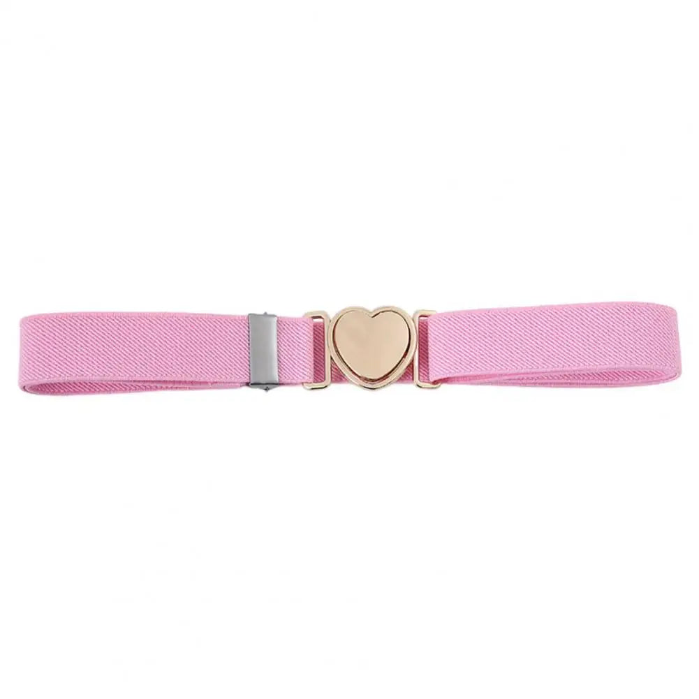Unisex Belt Contrast Color Banded Metallic Heart Buckle Waistband Adjustable Elastic Band Girl Waist Strap Elastic Waist Band