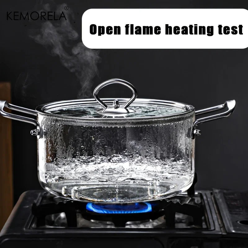 KEMORELA Borosilicate Glass Cooking Pot with Dual Handles 2.5L/3.5L Heat Resistant Simmer Pot with Lid Borosilicate Glassware