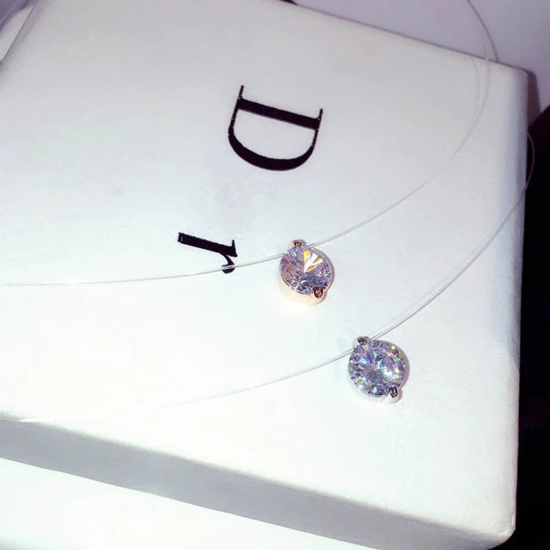 Colier transparent invizibil cu fir de pește, pandantiv super strălucitor cu zirconiu pentru femei, moda Coreea, coliere claviculă Femme Choker