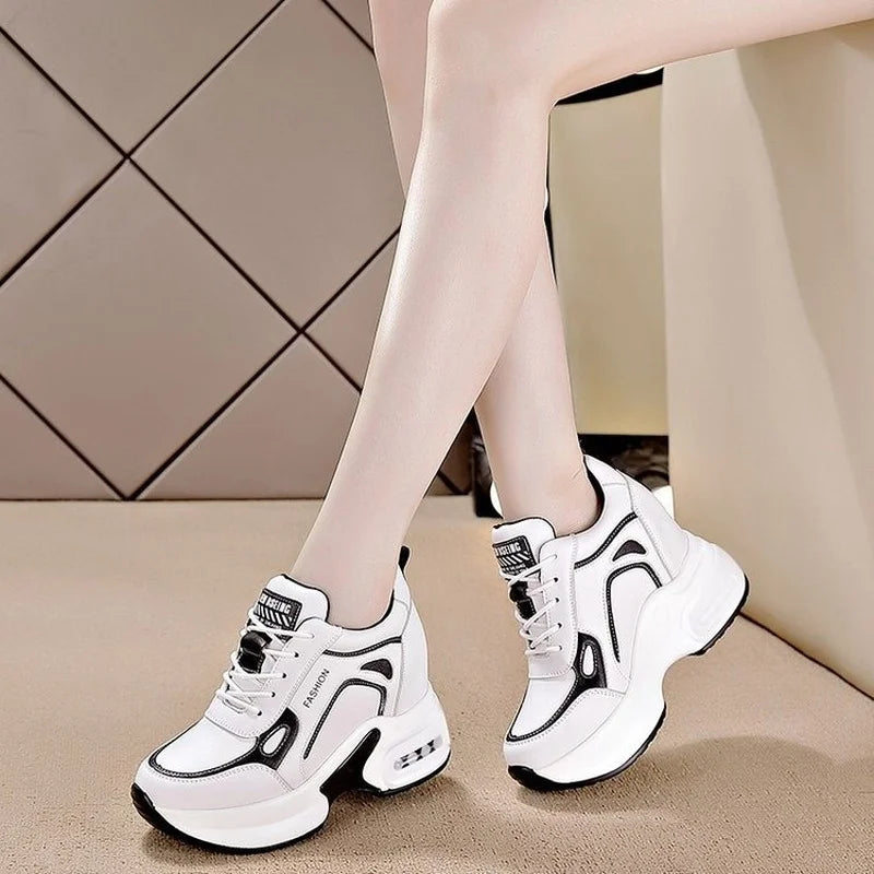 Women's Shoes 2023 New Autumn Wedge Platform Lace Up Casual Sneakers Fashion High Heels Breathable Comfortable Sport Shoes