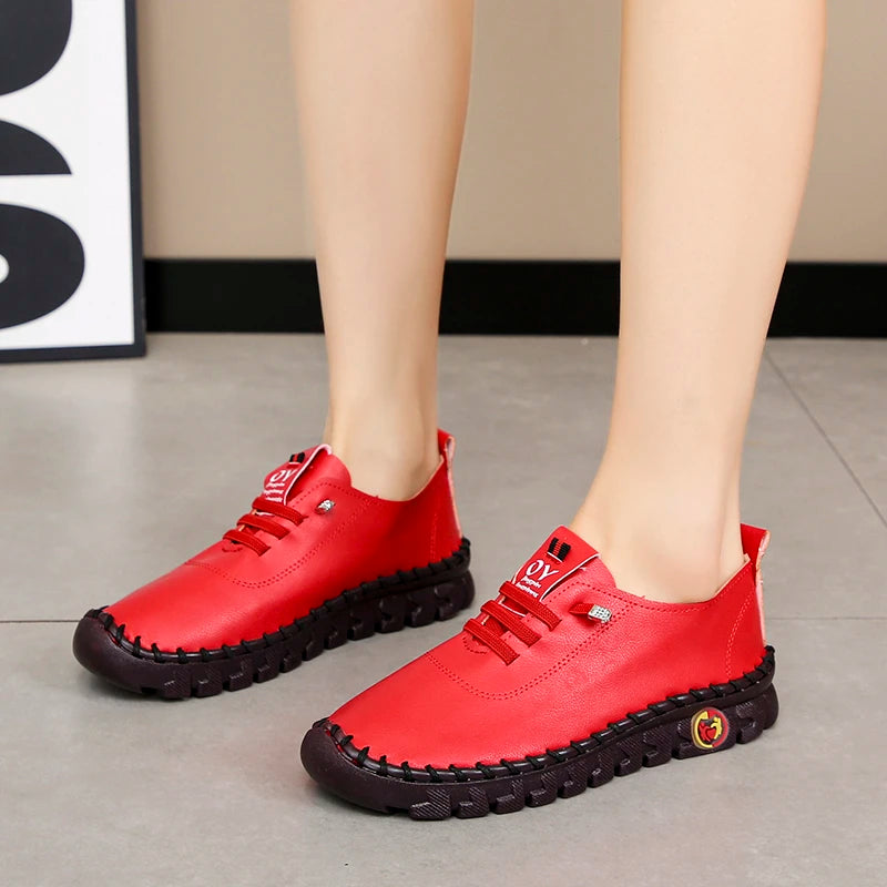 Sneakers Women Shoes Loafers Lace Up Leather Flat New Spring Ladies Casual Shoes Outdoor Travel and Walking Women Shoes