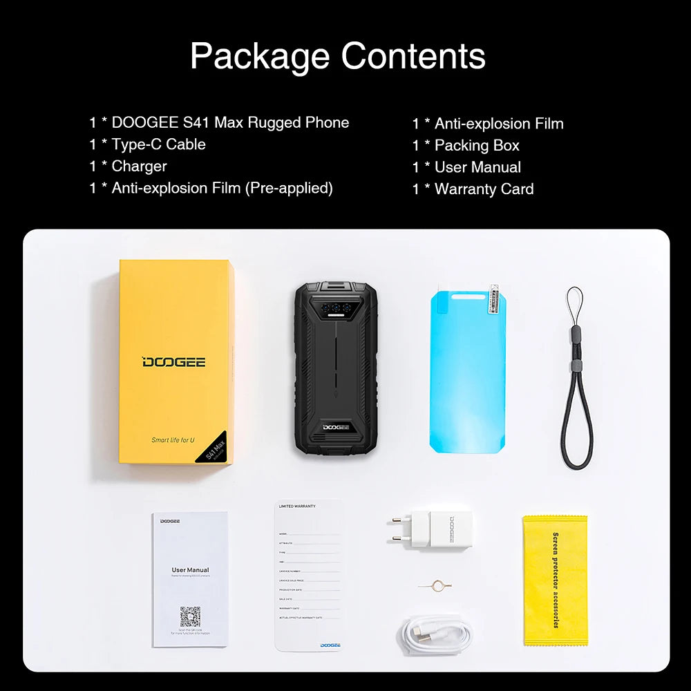 Doogee S41 Max robustes Smartphone 6GB + 256GB T606 Display HD + Batterie 6300mAh 13MP + 8MP Android 13 NFC/OTG/Dual SIM