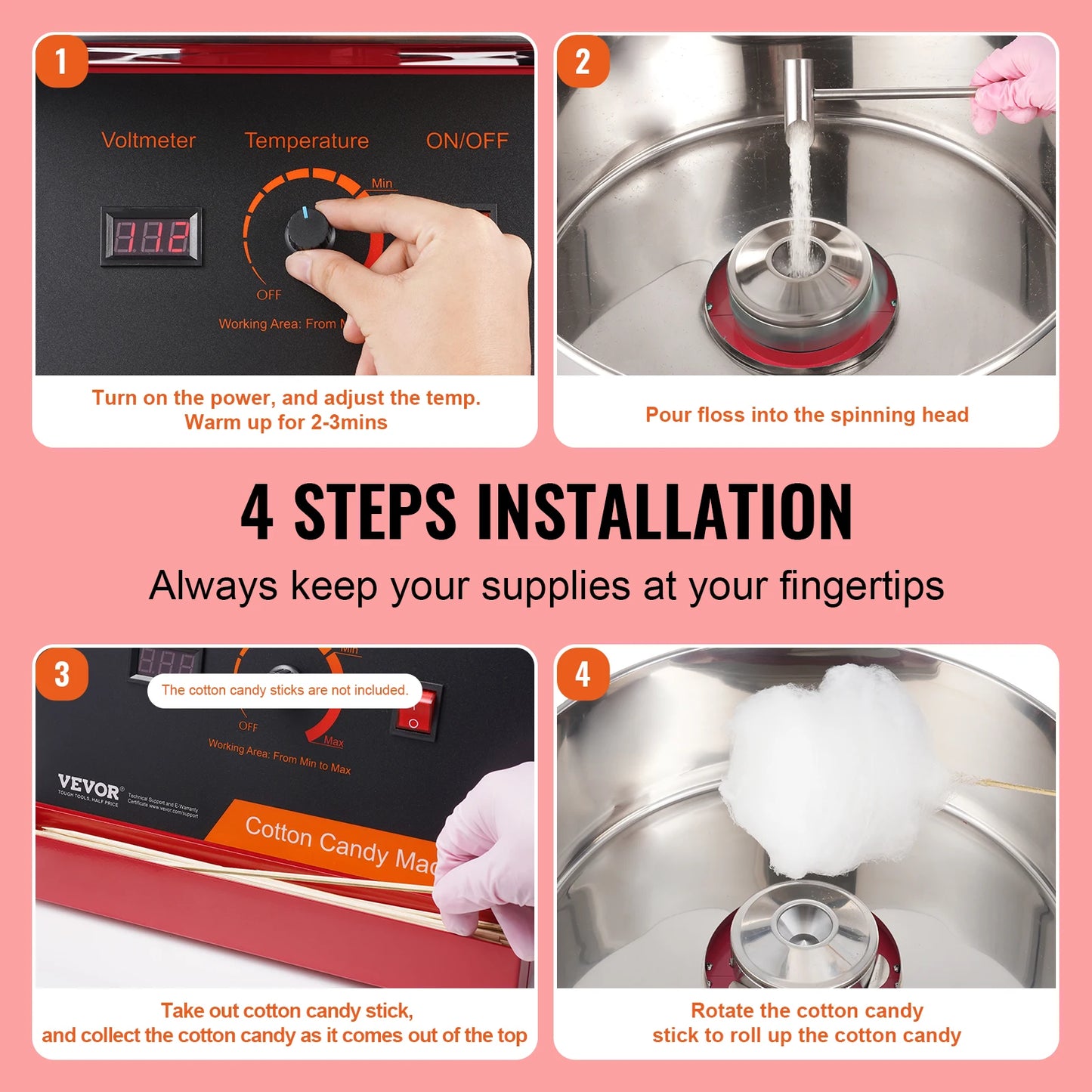 Zuckerwatte-Maschine 2025 - VEVOR 1000W Elektrisch Commercial - Edelstahl Schüssel Zuckerlöffel Party-Gerät