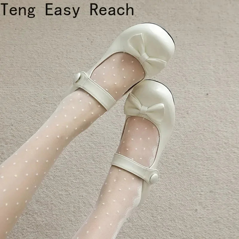 Frühling Mädchen Mary Jane Niedrige Absätze 2025 - Damen Schleife Party Platform Schuhe - Cosplay Lolita Schwarz Weiß Rot