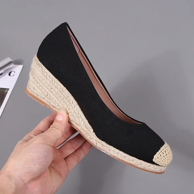 New Spring Summer Fashion High Heels Women Party Shoes Brand Elegant Ladies Wedges 6cm Women Pumps Black Blue Plus Size 42 DX296