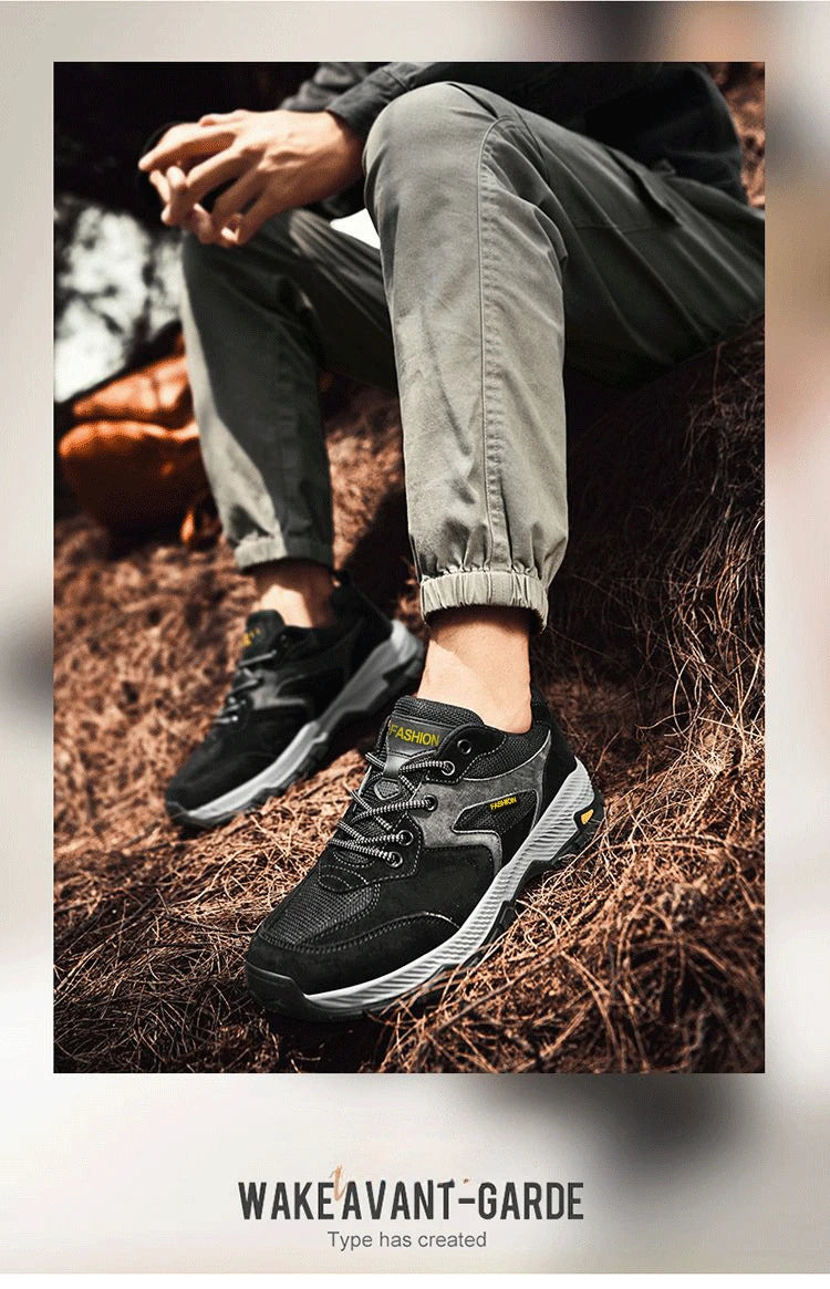 Men Sneakers Casual Breathable Hiking Walking Shoes Man Outdoor Fashion Leather Anti-slip Climbing Trekking Sneakers Footwears