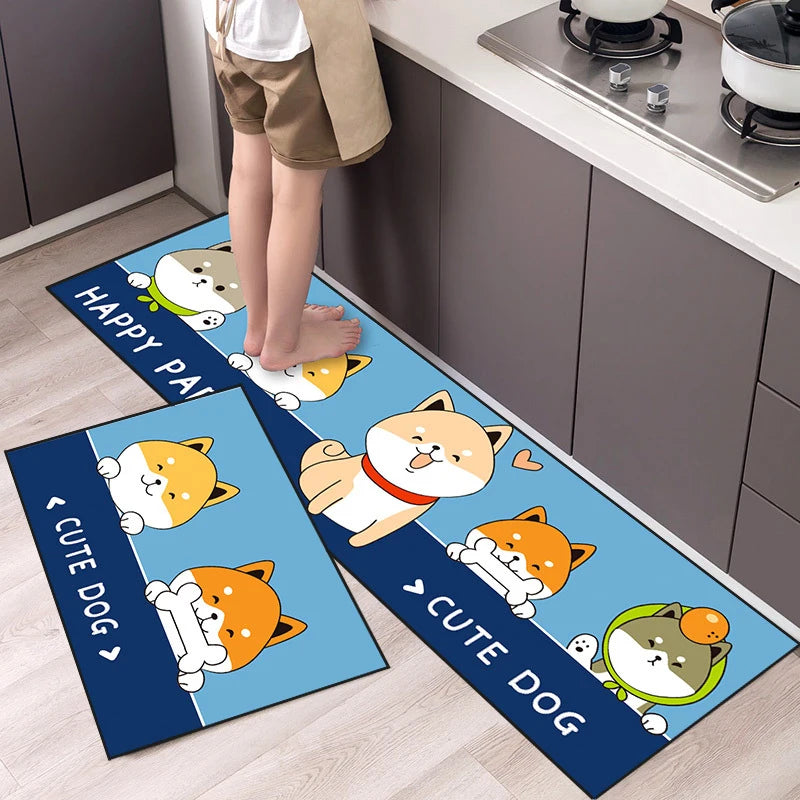Kitchen Mat Cartoon Animals Long Strip Non-Slip Entrance Doormat Fashion Simple Bedroom Home Floor Absorbent Bath Carpet Rug
