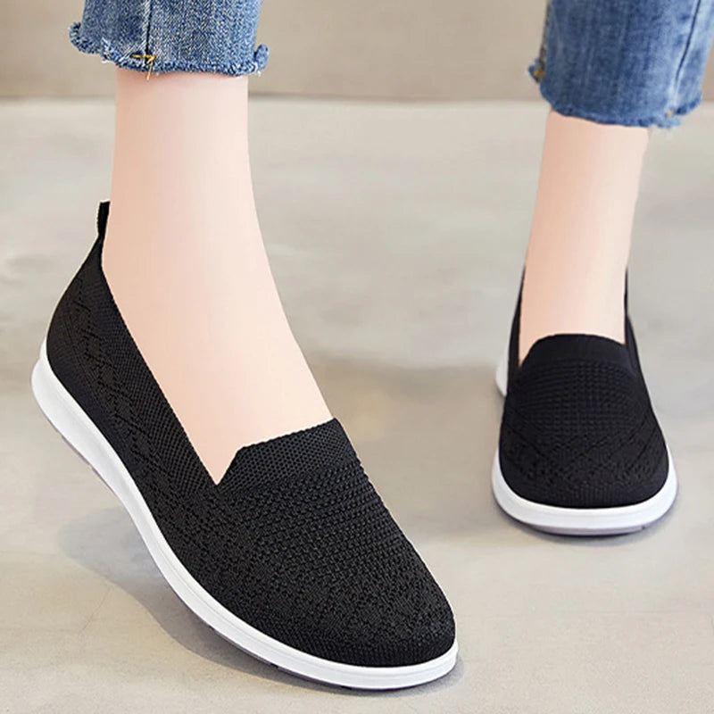 Breathable Knit Slip On Sneakers for Women Spring Summer Non Slip Casual Walking Shoes Woman Solid Color Comfort Flats Footwear