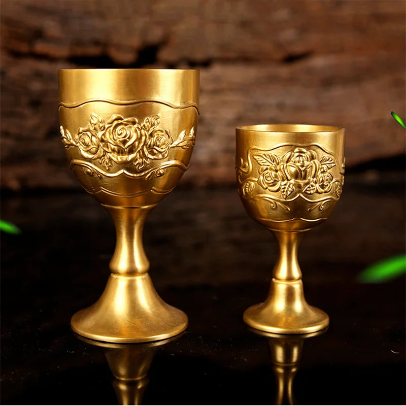 Carved Brass Wine Glass 6 Piece Set Golden Goblet Home Barware Liquor Glass Water Cup Metal Wine Cups Spirit Glass Crafts Gift