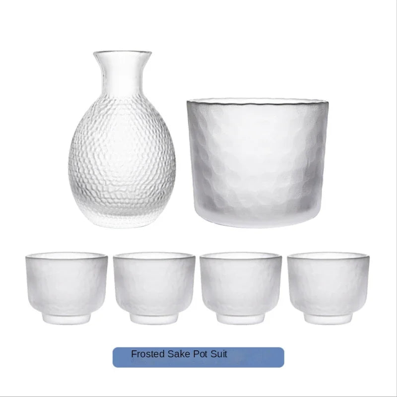 Japanese Hammer Pattern Glass Wine Set Sake Pot Set Cocktail Cup Heat-resistant Scalding Wine Pot Wine Dispenser